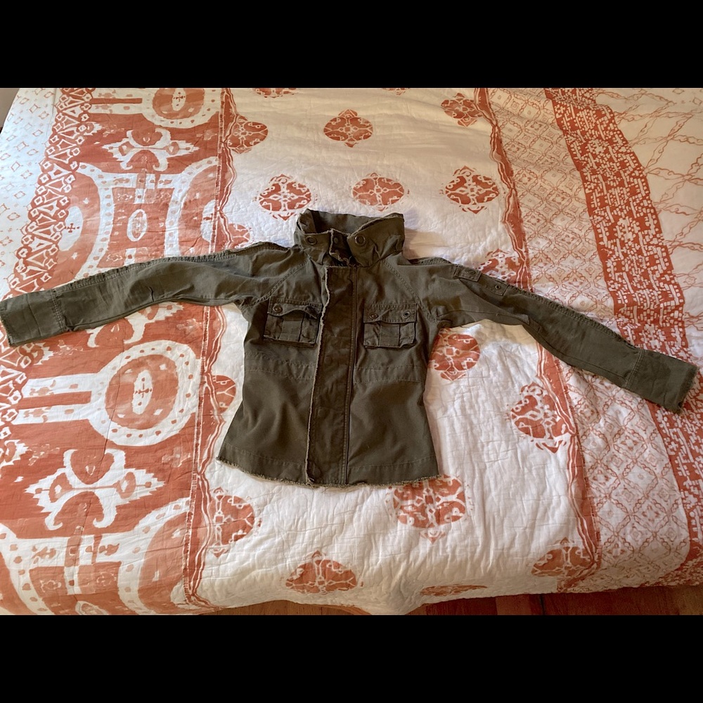 Army green utility style jacket with hood Small